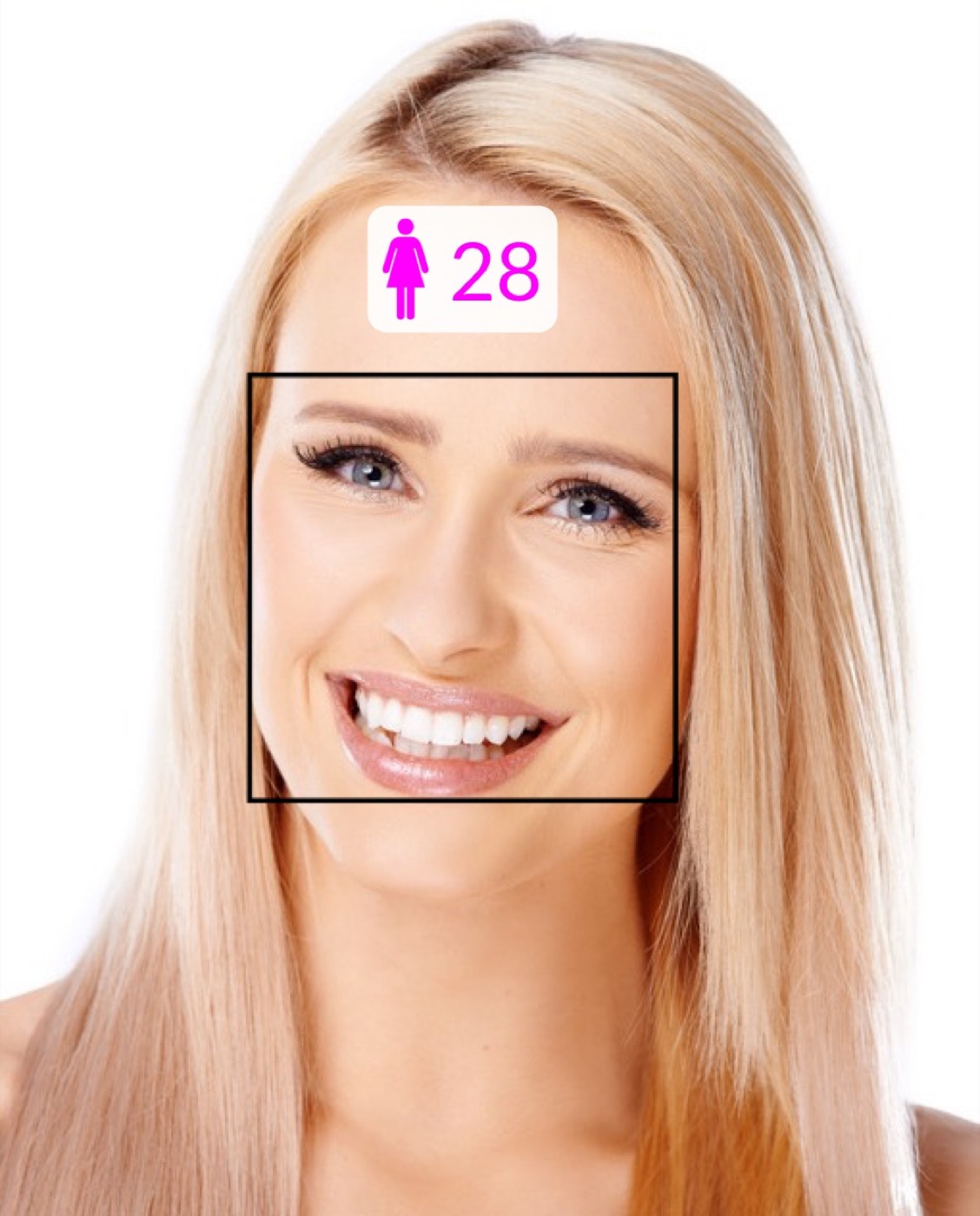 Estimate my Age result screen with a close-up portrait